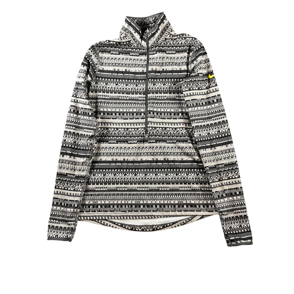 Nike Pro Dri-Fit Womens Quarter Zip Pullover‎ Geometric Print Gray Size Medium